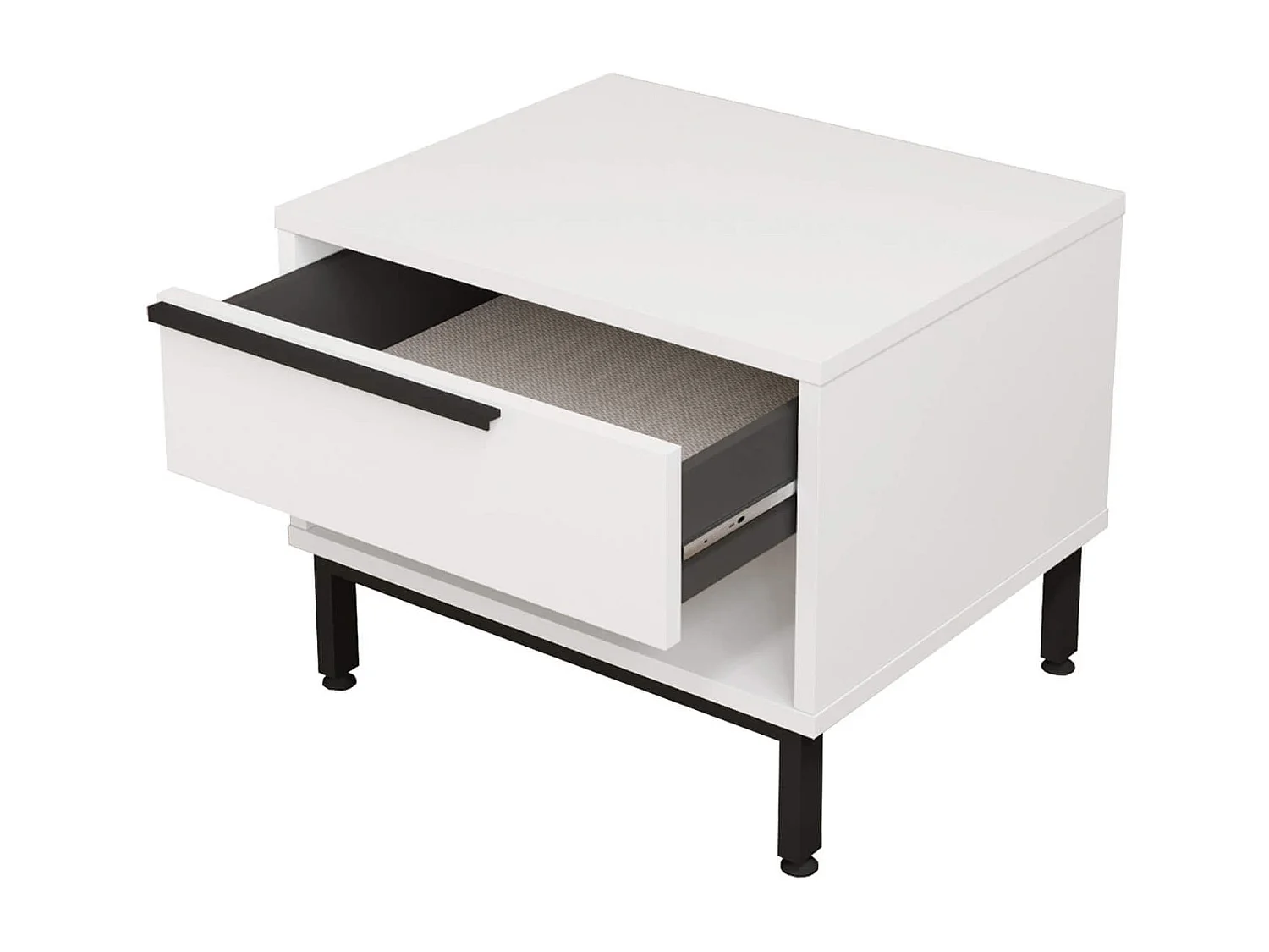 Table de nuit 1 tiroir Rebecca Mobili Sabbar 53,5x42,5x44,5 Panneau de particules Fer Blanc Gris Foncé Moderne