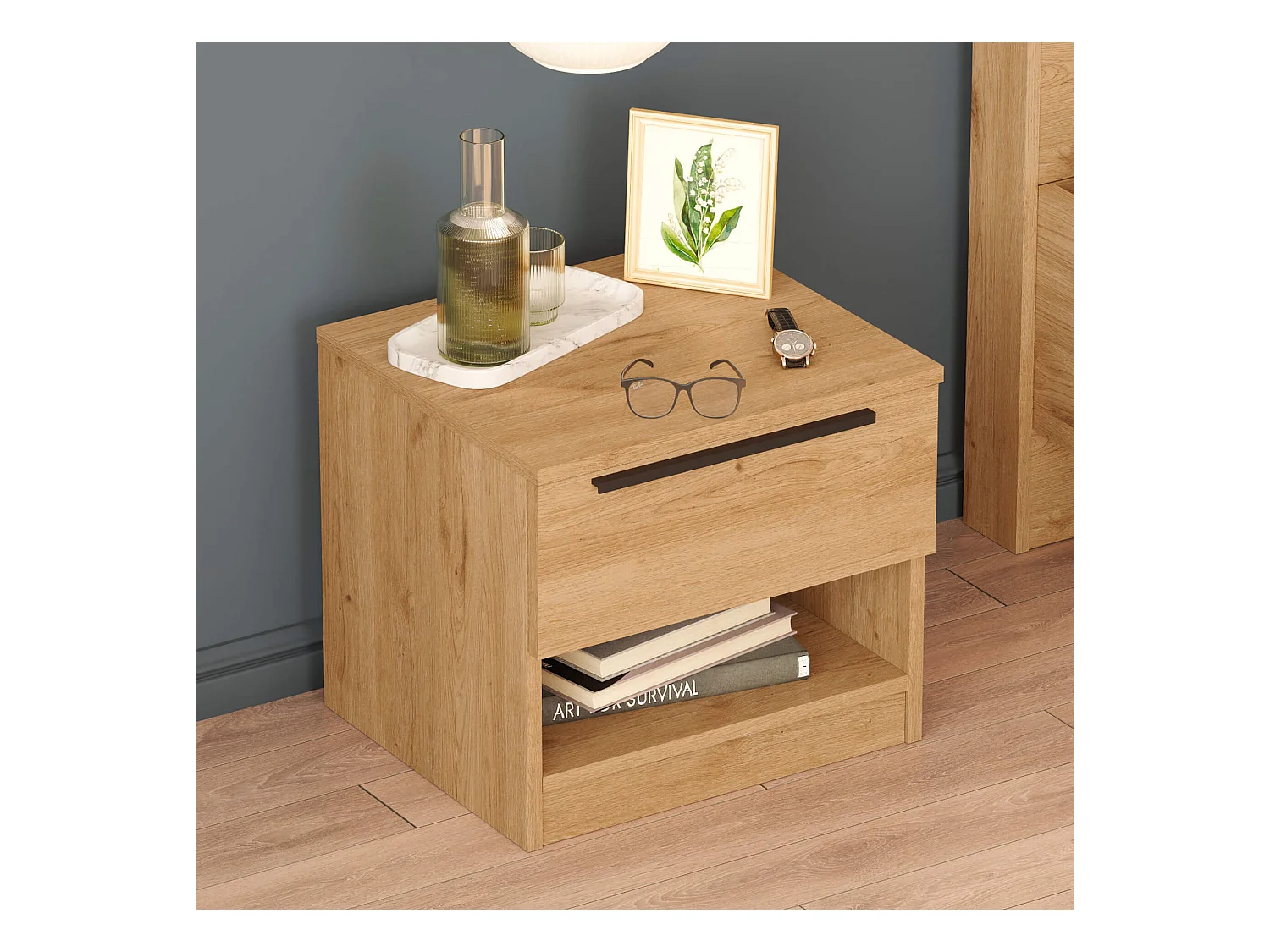 Criado-mudo 1 Gaveta Rebecca Mobili Helba 44,5x50x42 Aglomerado Ferro Marrom Cinza Escuro Moderno