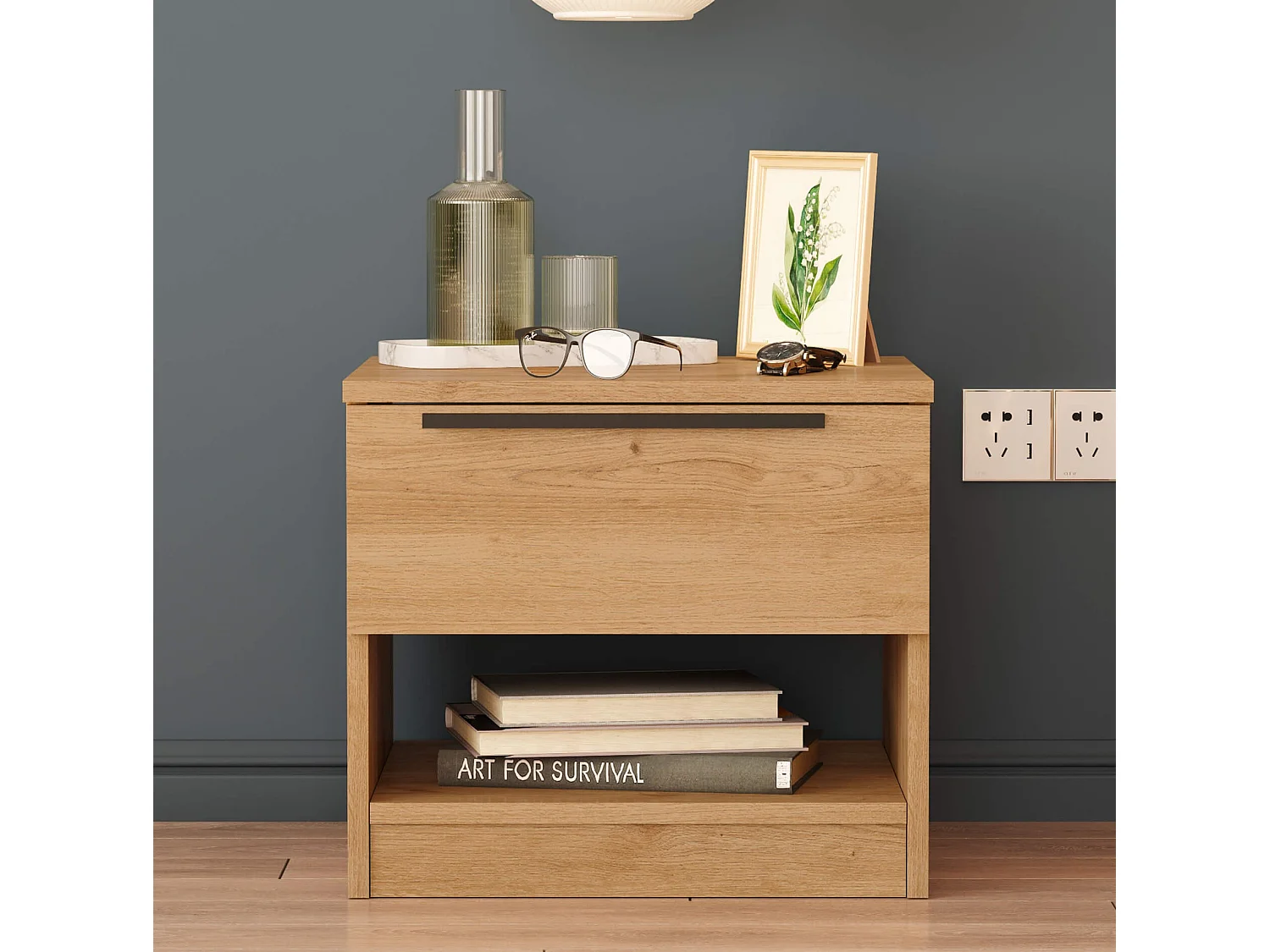 Criado-mudo 1 Gaveta Rebecca Mobili Helba 44,5x50x42 Aglomerado Ferro Marrom Cinza Escuro Moderno