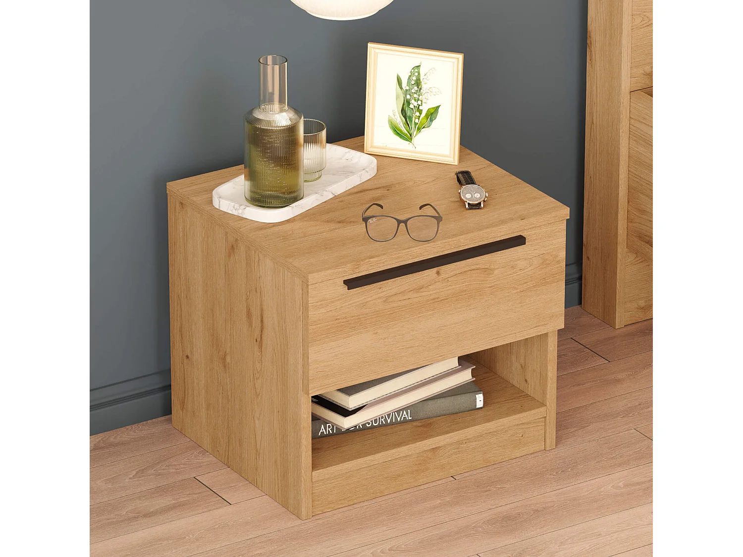 Table de nuit 1 tiroir Rebecca Mobili Helba 44,5x50x42 Panneau de particules Fer Marron Gris Foncé Moderne