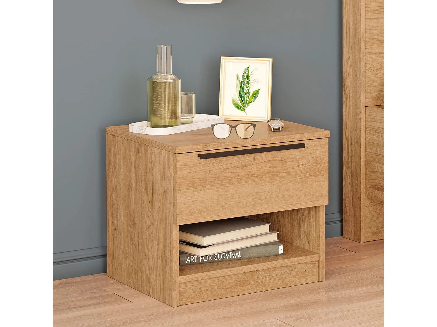 Table de nuit 1 tiroir Rebecca Mobili Helba 44,5x50x42 Panneau de particules Fer Marron Gris Foncé Moderne