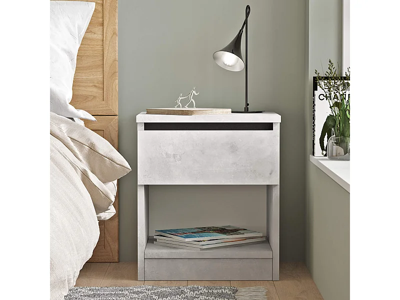 Comodino 1 Cassetto Rebecca Mobili Kanuka 46,5x40x35,5 Truciolato Grigio Pietra  Moderno