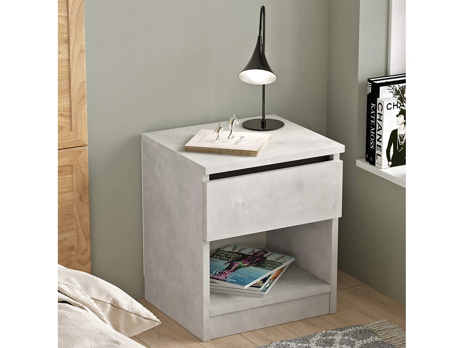 Table de nuit 1 tiroir Rebecca Mobili Kanuka 46,5x40x35,5 Panneau de particules Gris Pierre Moderne