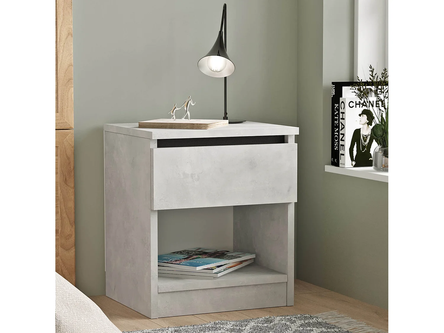 Table de nuit 1 tiroir Rebecca Mobili Kanuka 46,5x40x35,5 Panneau de particules Gris Pierre Moderne