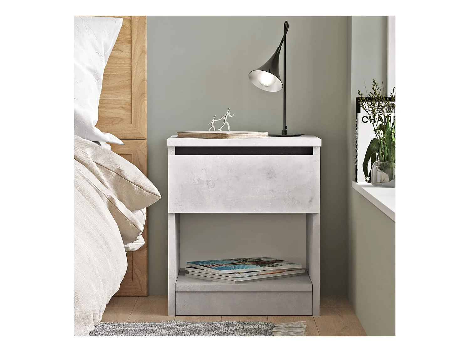 Comodino 1 Cassetto Rebecca Mobili Kanuka 46,5x40x35,5 Truciolato Grigio Pietra  Moderno
