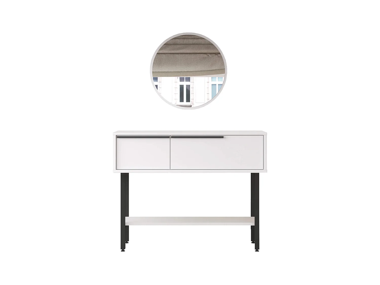 Console avec miroir Rebecca Mobili Dudhal 76x100x29,5 Panneau de particules Fer Blanc Gris Foncé Moderne