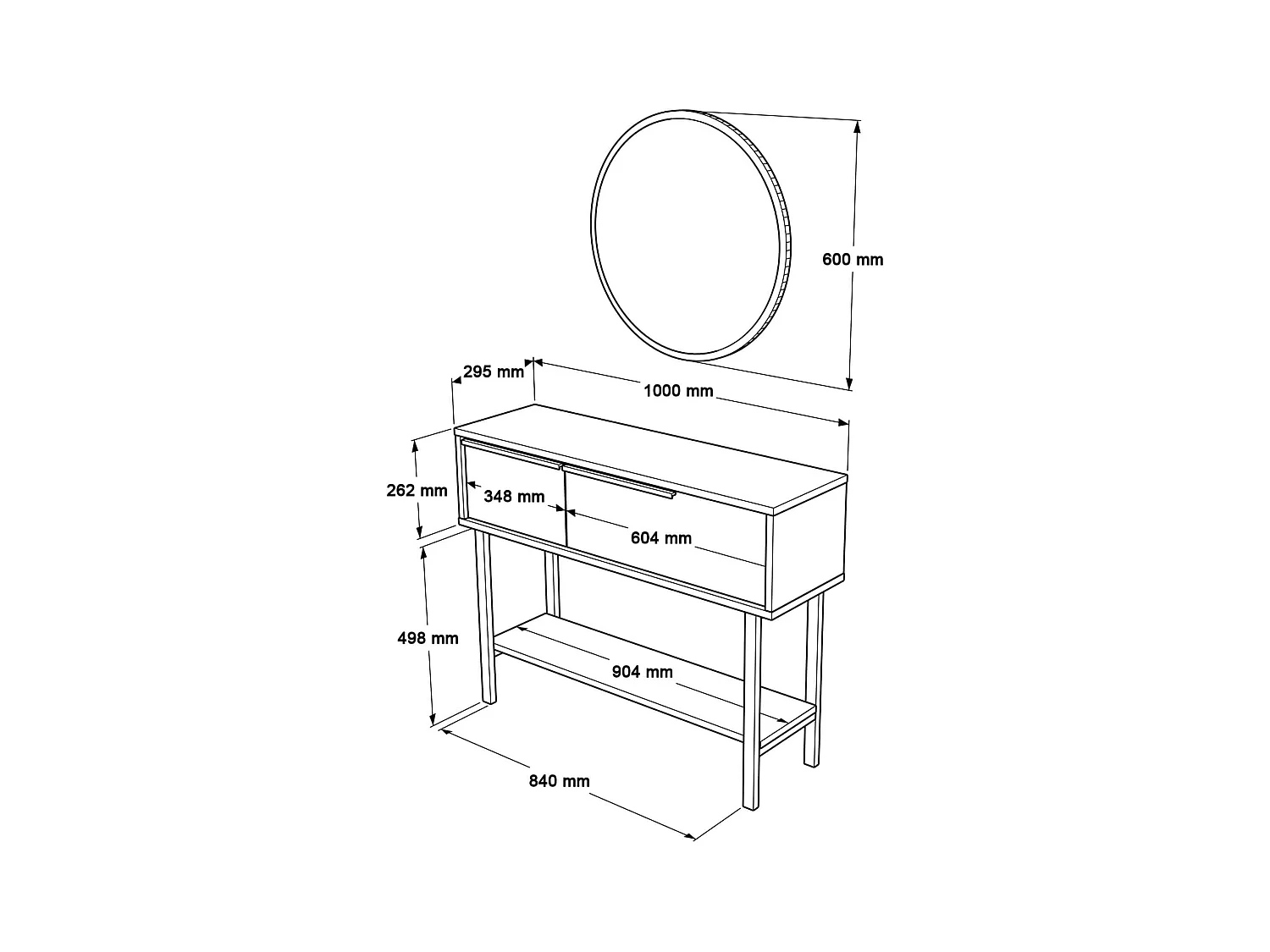 Console avec miroir Rebecca Mobili Dudhal 76x100x29,5 Panneau de particules Fer Blanc Gris Foncé Moderne