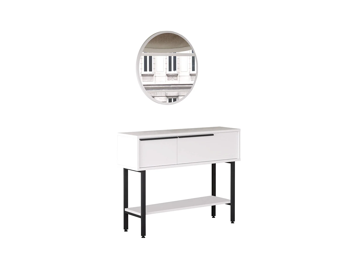 Console avec miroir Rebecca Mobili Dudhal 76x100x29,5 Panneau de particules Fer Blanc Gris Foncé Moderne