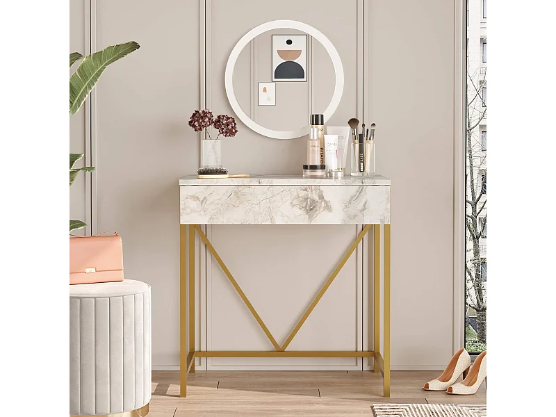 Consolle con Specchio Rebecca Mobili Lycium 72x75x40 Truciolato Ferro Bianco Dorato Moderno