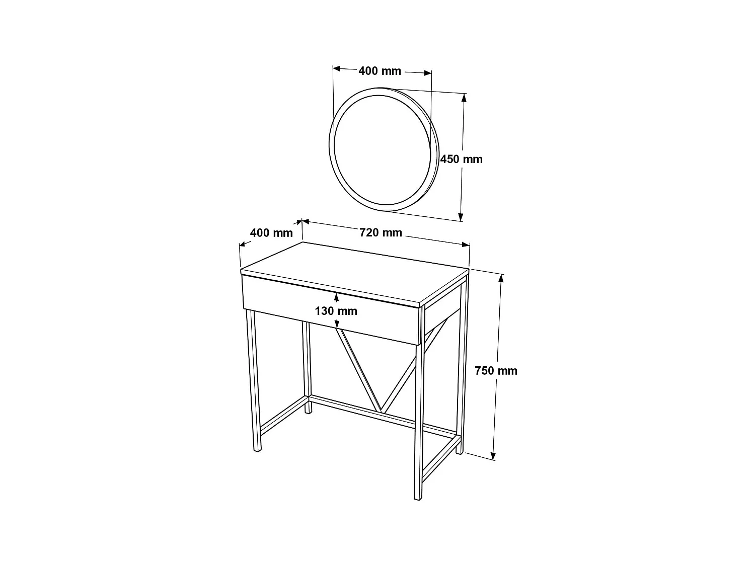 Consolle con Specchio Rebecca Mobili Lycium 72x75x40 Truciolato Ferro Bianco Dorato Moderno