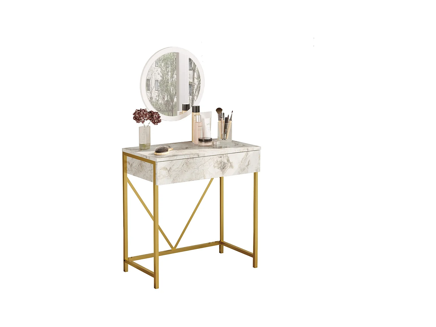 Consolle con Specchio Rebecca Mobili Lycium 72x75x40 Truciolato Ferro Bianco Dorato Moderno