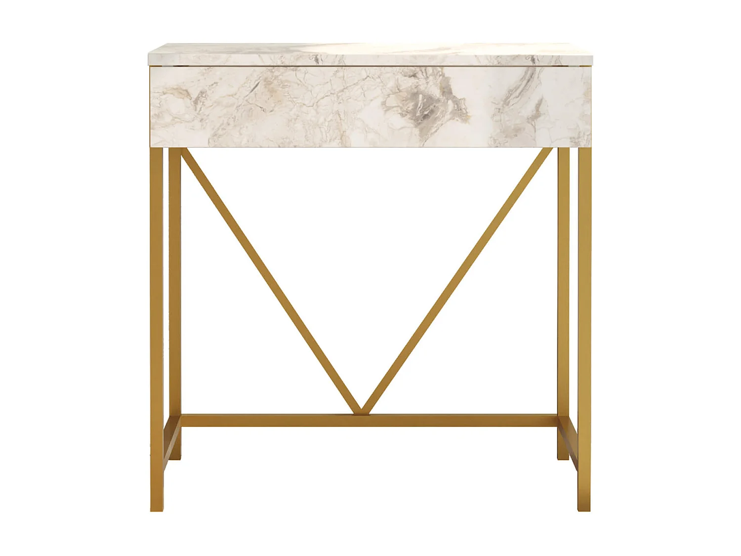 Console avec miroir Rebecca Mobili Lycium 72x75x40 Panneau de particules Fer Blanc Doré Moderne