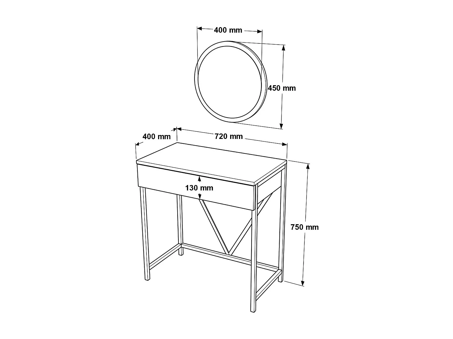 Console avec miroir Rebecca Mobili Lycium 72x75x40 Panneau de particules Fer Blanc Doré Moderne