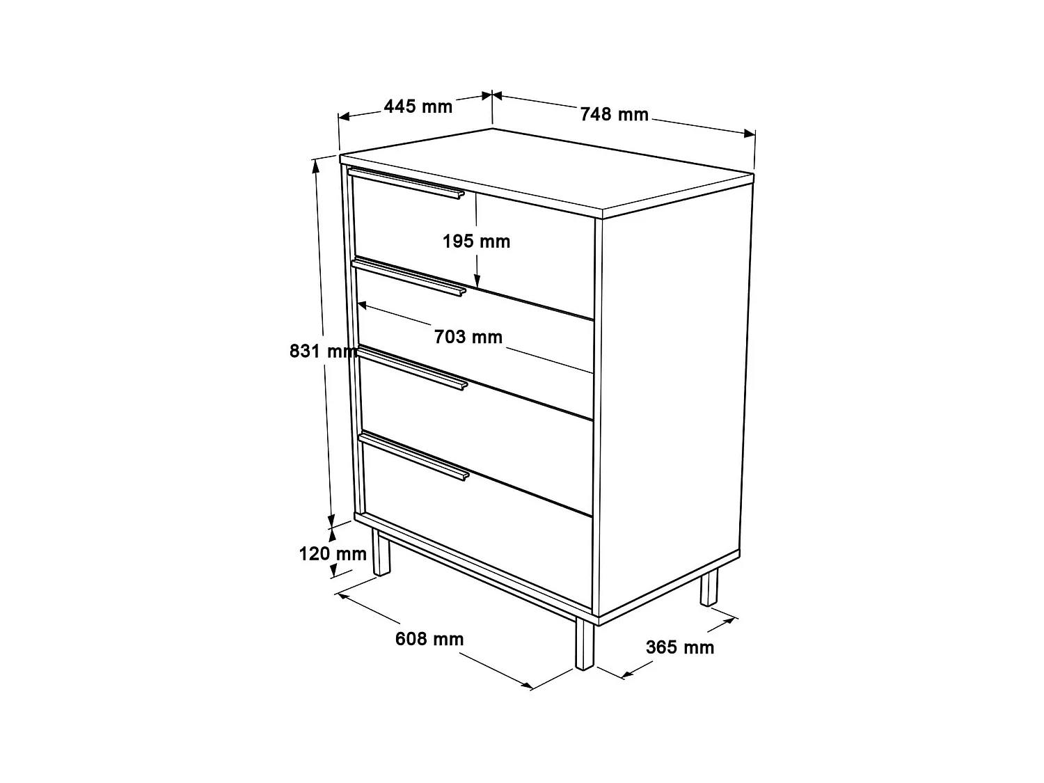 Commode 4 tiroirs Rebecca Mobili Maguey 95x75x44,5 Panneau de particules Fer Marron Gris Foncé Moderne