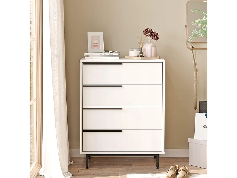 Cassettiera 4 Cassetti Rebecca Mobili Vahona 95x75x44,5 Truciolato Ferro Bianco Grigio Scuro Moderno