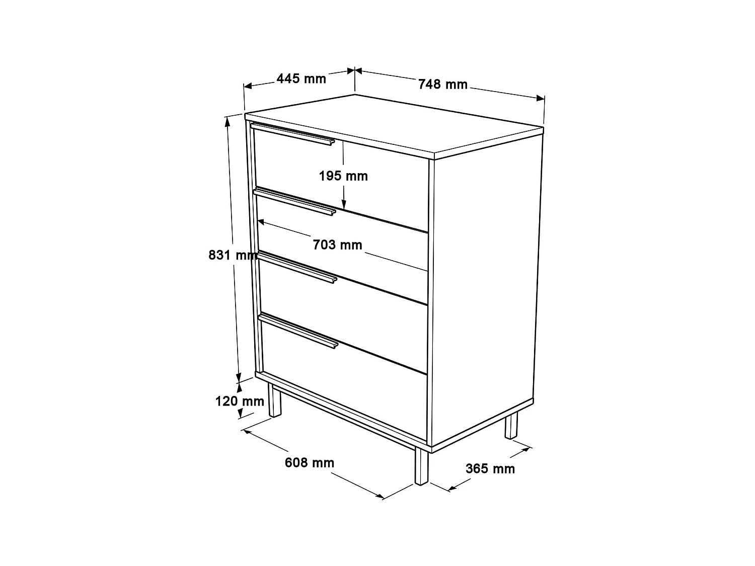 Commode 4 tiroirs Rebecca Mobili Vahona 95x75x44,5 Panneau de particules Fer Blanc Gris Foncé Moderne