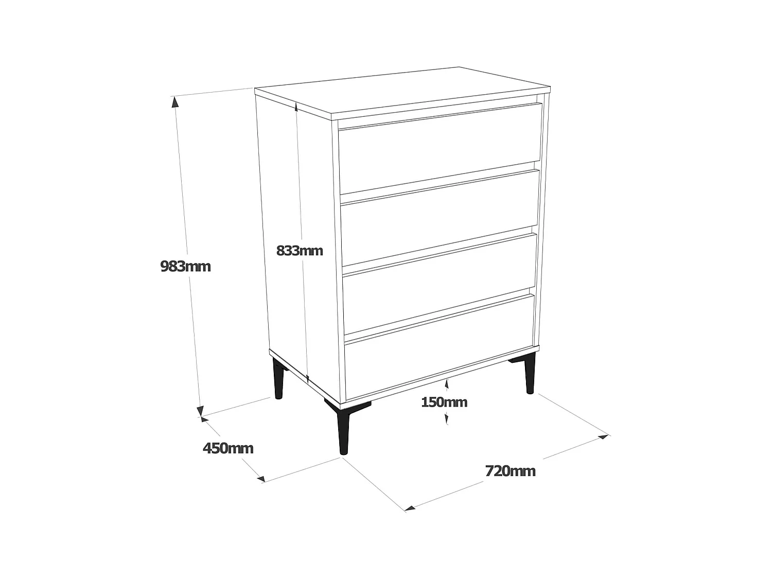 Commode 4 tiroirs Rebecca Mobili Kemiri 98,5x72x45 Panneau de particules PVC Blanc Moderne