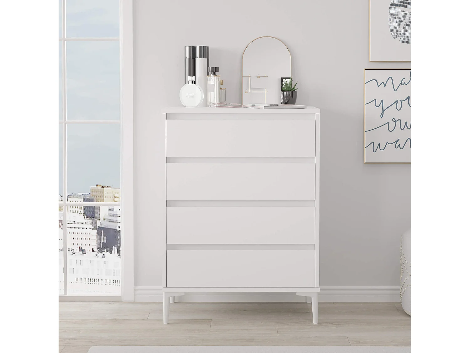 Cassettiera 4 Cassetti Rebecca Mobili Kemiri 98,5x72x45 Truciolato PVC Bianco Moderno