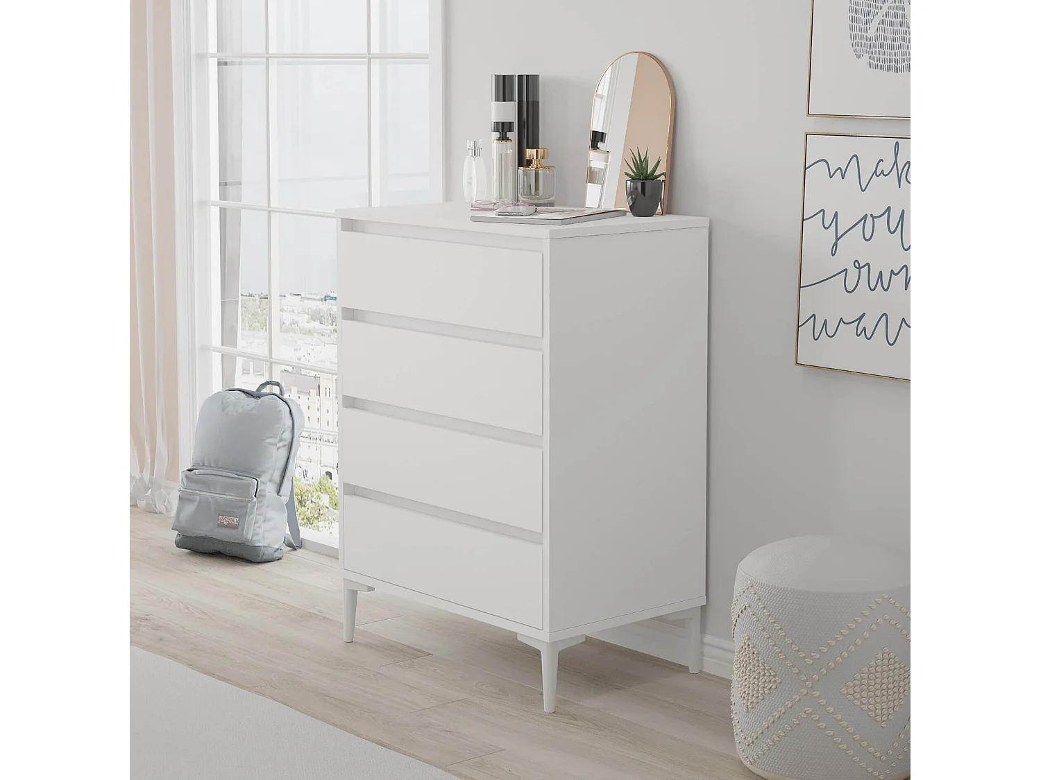 Cassettiera 4 Cassetti Rebecca Mobili Kemiri 98,5x72x45 Truciolato PVC Bianco Moderno