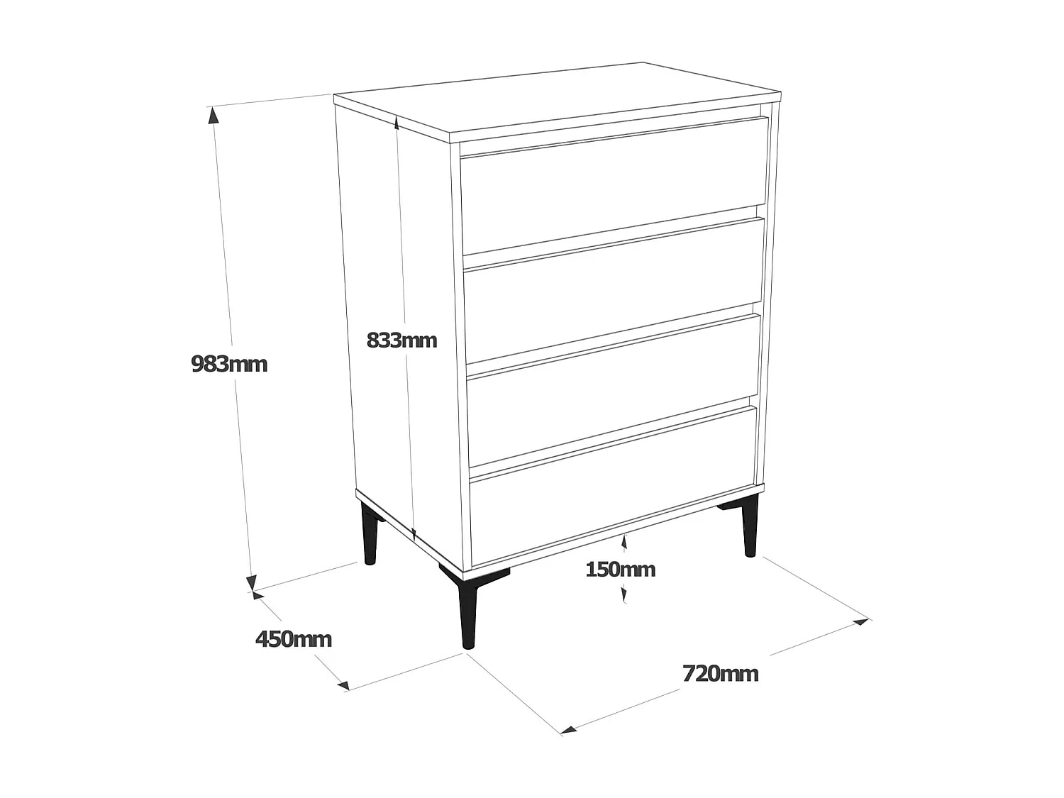 Cassettiera 4 Cassetti Rebecca Mobili Kemiri 98,5x72x45 Truciolato PVC Bianco Moderno