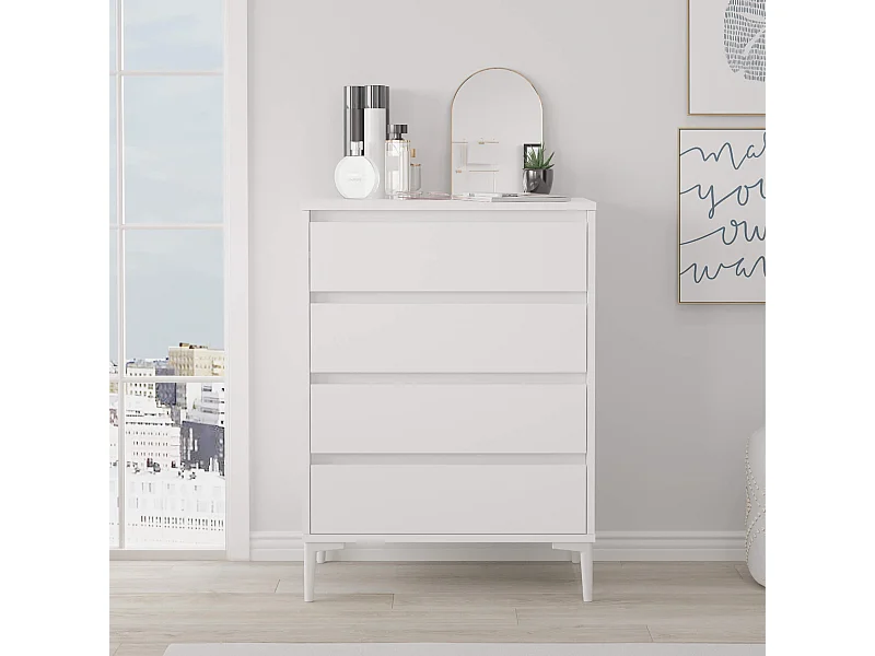 Cassettiera 4 Cassetti Rebecca Mobili Kemiri 98,5x72x45 Truciolato PVC Bianco Moderno