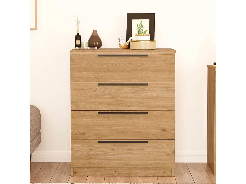 Commode 4 tiroirs Rebecca Mobili Aoki 87,5x72x42 Panneau de particules Fer Marron Gris Foncé Moderne