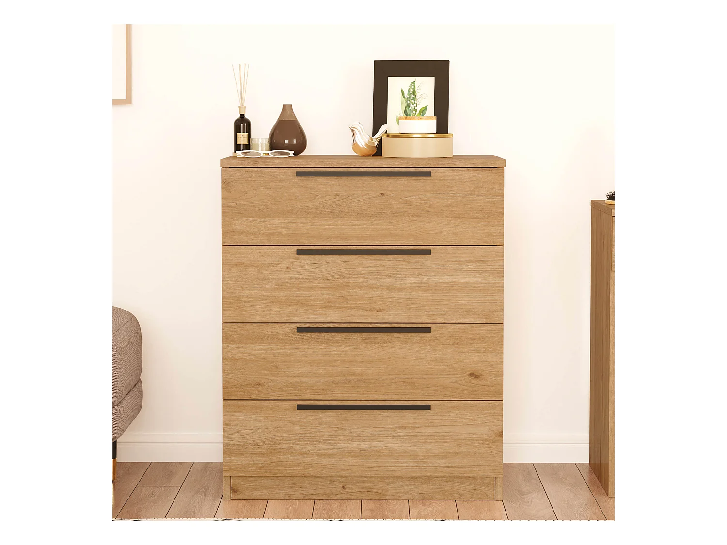 Commode 4 tiroirs Rebecca Mobili Aoki 87,5x72x42 Panneau de particules Fer Marron Gris Foncé Moderne