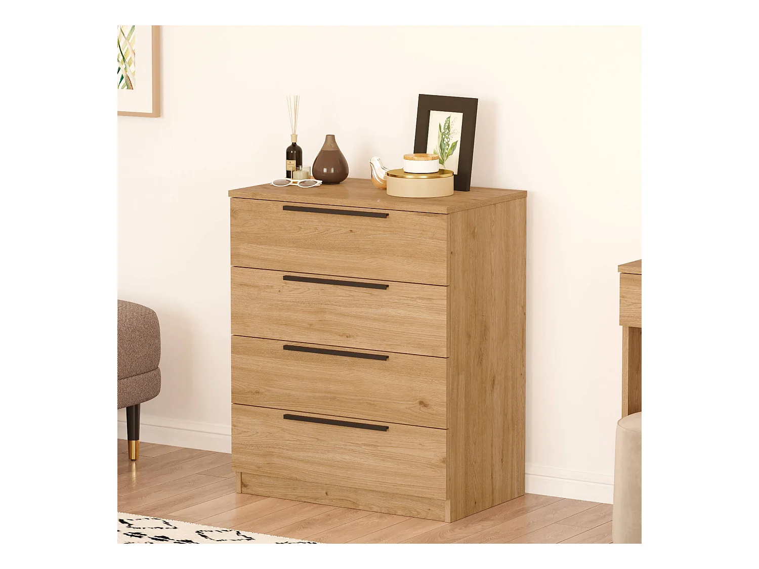 Commode 4 tiroirs Rebecca Mobili Aoki 87,5x72x42 Panneau de particules Fer Marron Gris Foncé Moderne