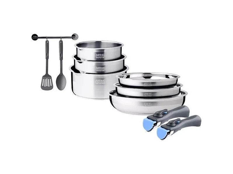 Batterie de cuisine induction - Arthur Martin - AM2238 - Acier inoxydable - 10 pieces - Poignée amovible - Tous feux dont induc