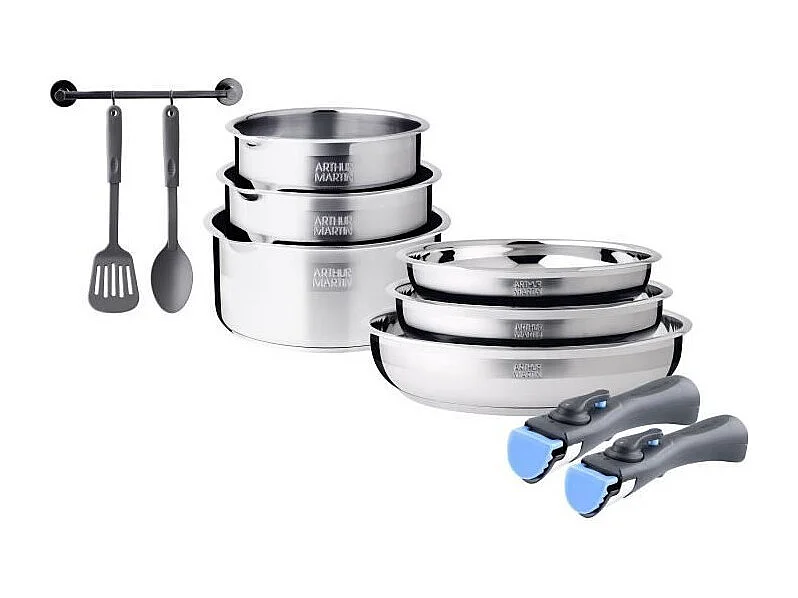 Batterie de cuisine induction - Arthur Martin - AM2238 - Acier inoxydable - 10 pieces - Poignée amovible - Tous feux dont induc
