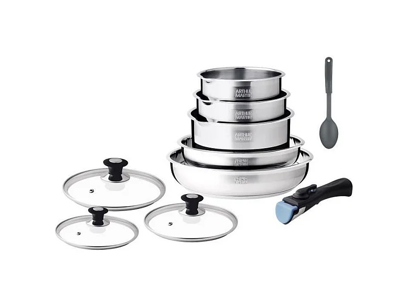 Batterie de cuisine induction - Arthur Martin - AM4485 - Acier inoxydable - 10 pieces - Poignée amovible - Tous feux dont induc