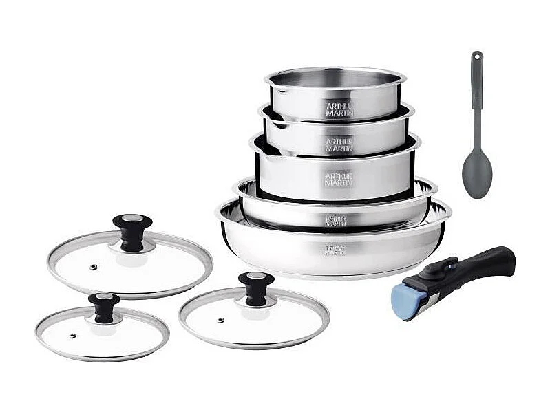 Batterie de cuisine induction - Arthur Martin - AM4485 - Acier inoxydable - 10 pieces - Poignée amovible - Tous feux dont induc