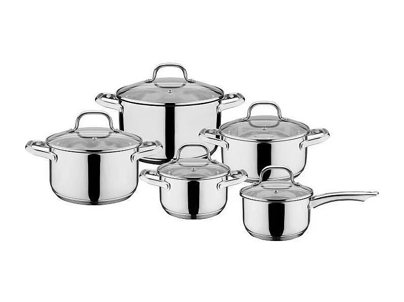 GSW 806787 Batterie en Inox Massif 10pcs - Faitouts 16, 20 et 24cm - marmite 20cm - casserole 16cm - tous feux dont induction
