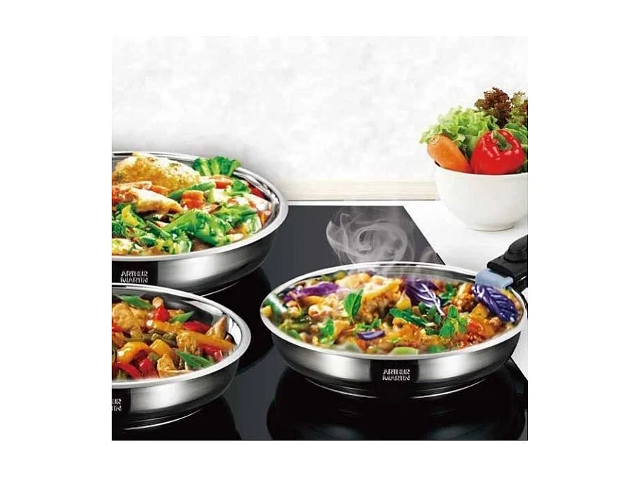 Batterie de cuisine induction - ARTHUR MARTIN - AM0566 - 18 pieces - Poignée amovible - Tous feux dont induction - Acier inoxyd