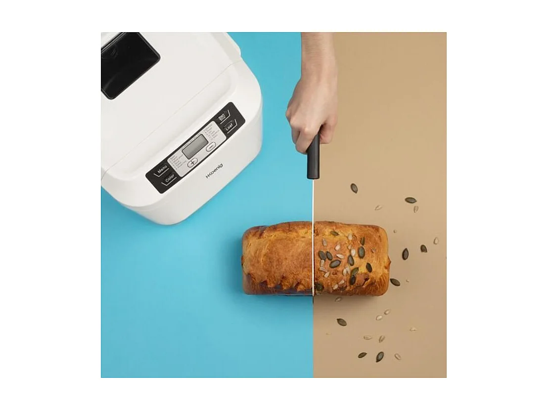 H.KoeNIG BAKE340 - Machine a pain avec graines - 12 programmes - 3 niveaux de cuisson - 550W - 2 tailles: 650 ou 800g - Ecran LC