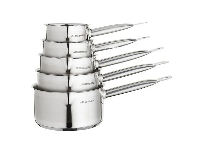 ARTHUR MARTIN Set de de 5 Casseroles - Acier inoxydable - Intérieur satiné avec graduation - Bec verseur - Tous feux dont indu
