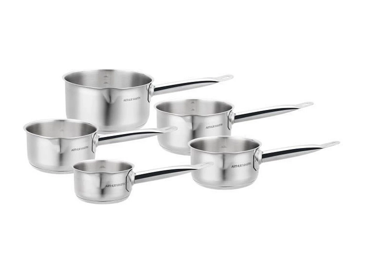 Set aus 5 Edelstahl-Töpfen mit Ausguss