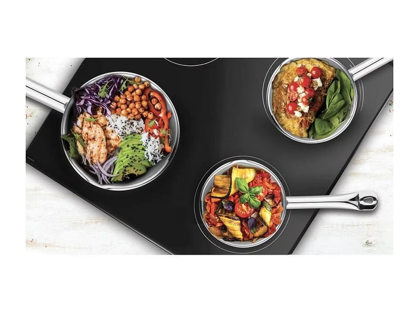 Set aus 5 Edelstahl-Töpfen mit Ausguss