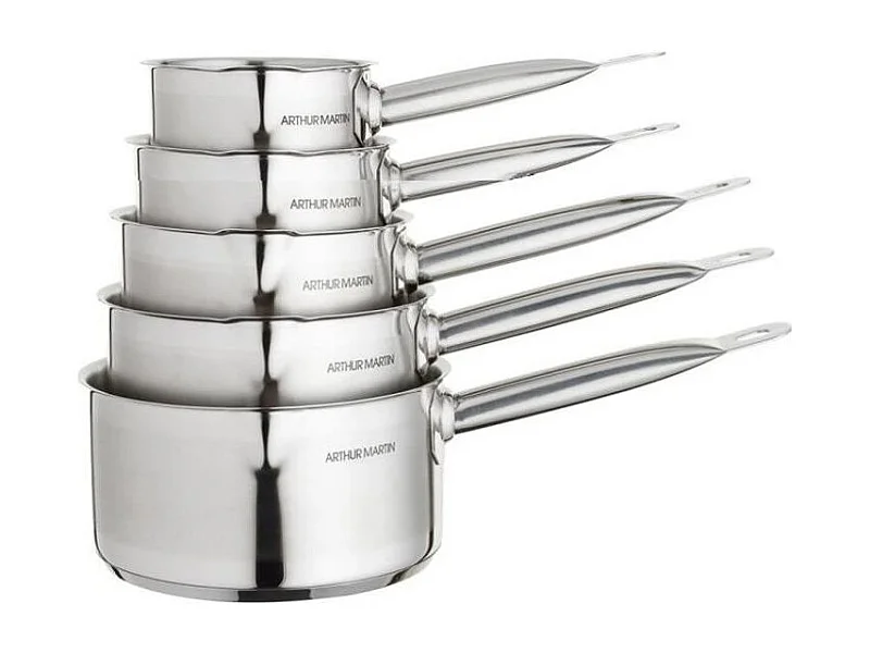 Set aus 5 Edelstahl-Töpfen mit Ausguss