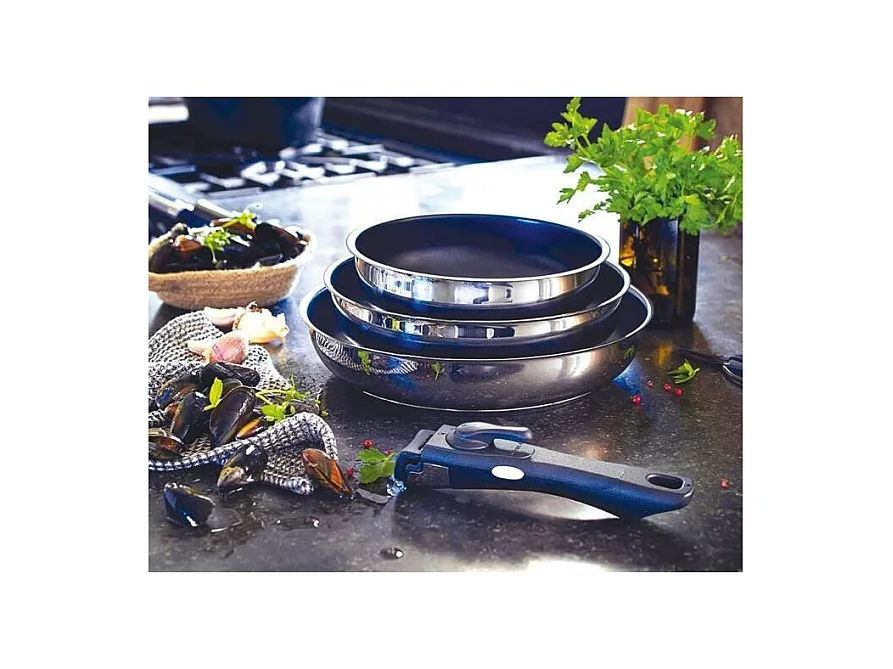 Lot de 3 poeles - BAUMALU - Comete - 20 / 24 / 28 cm - Manche amovible - Acier inoxydable