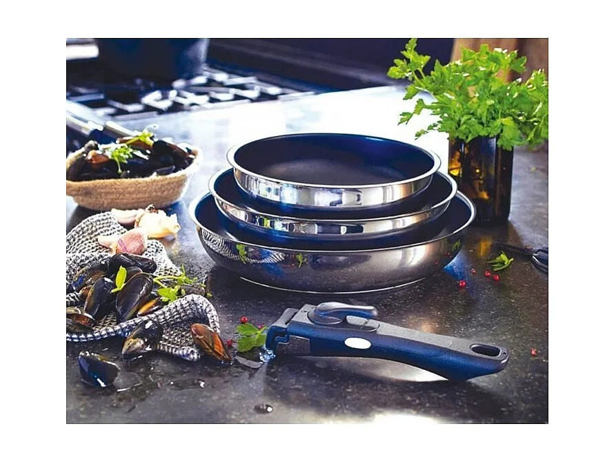 Lot de 3 poeles - BAUMALU - Comete - 20 / 24 / 28 cm - Manche amovible - Acier inoxydable