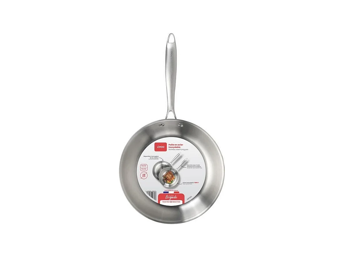 Brigade - Poele en acier inoxydable 28 cm - LIVOO - MEP159 - Acier inoxydable Triply - Tous feux dont induction - Made in France