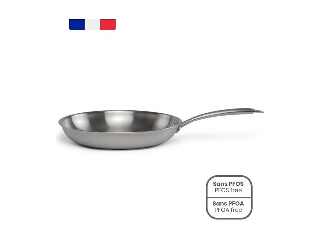Brigade - Poele en acier inoxydable 28 cm - LIVOO - MEP159 - Acier inoxydable Triply - Tous feux dont induction - Made in France