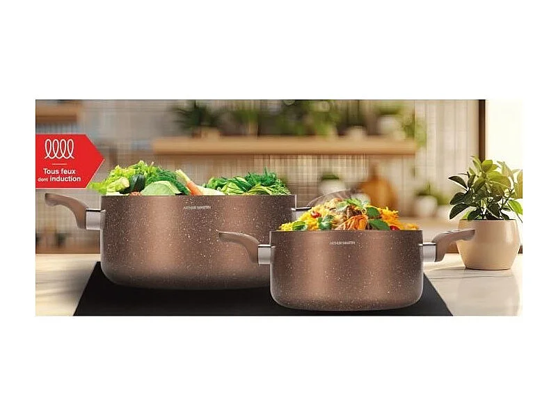 Set de marmites - ARTHUR MARTIN - AM9820 - 20-24 cm avec couvercle en verre - Aluminium - Tous feux dont induction