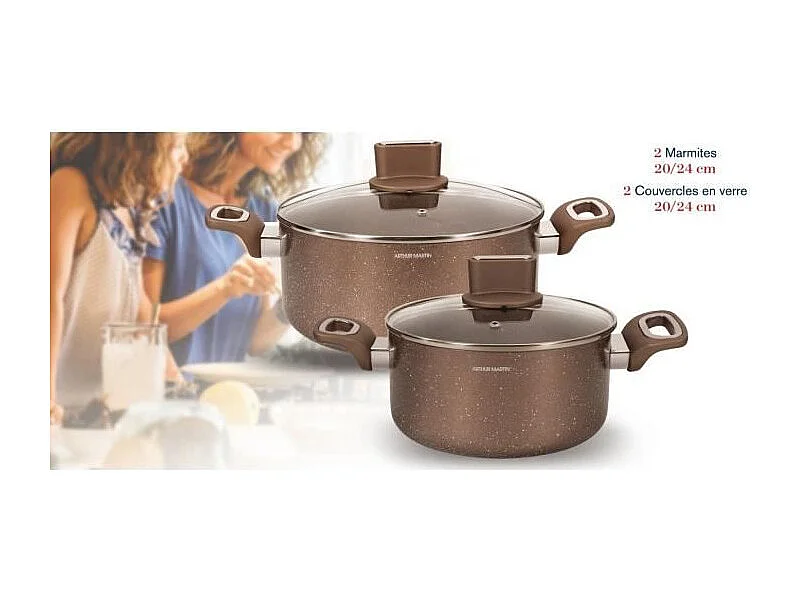 Set de marmites - ARTHUR MARTIN - AM9820 - 20-24 cm avec couvercle en verre - Aluminium - Tous feux dont induction