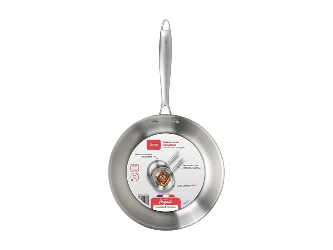 Brigade - Poele en acier inoxydable 20 cm - LIVOO - MEP157 - Acier inoxydable Triply - Tous feux dont induction - Made in France