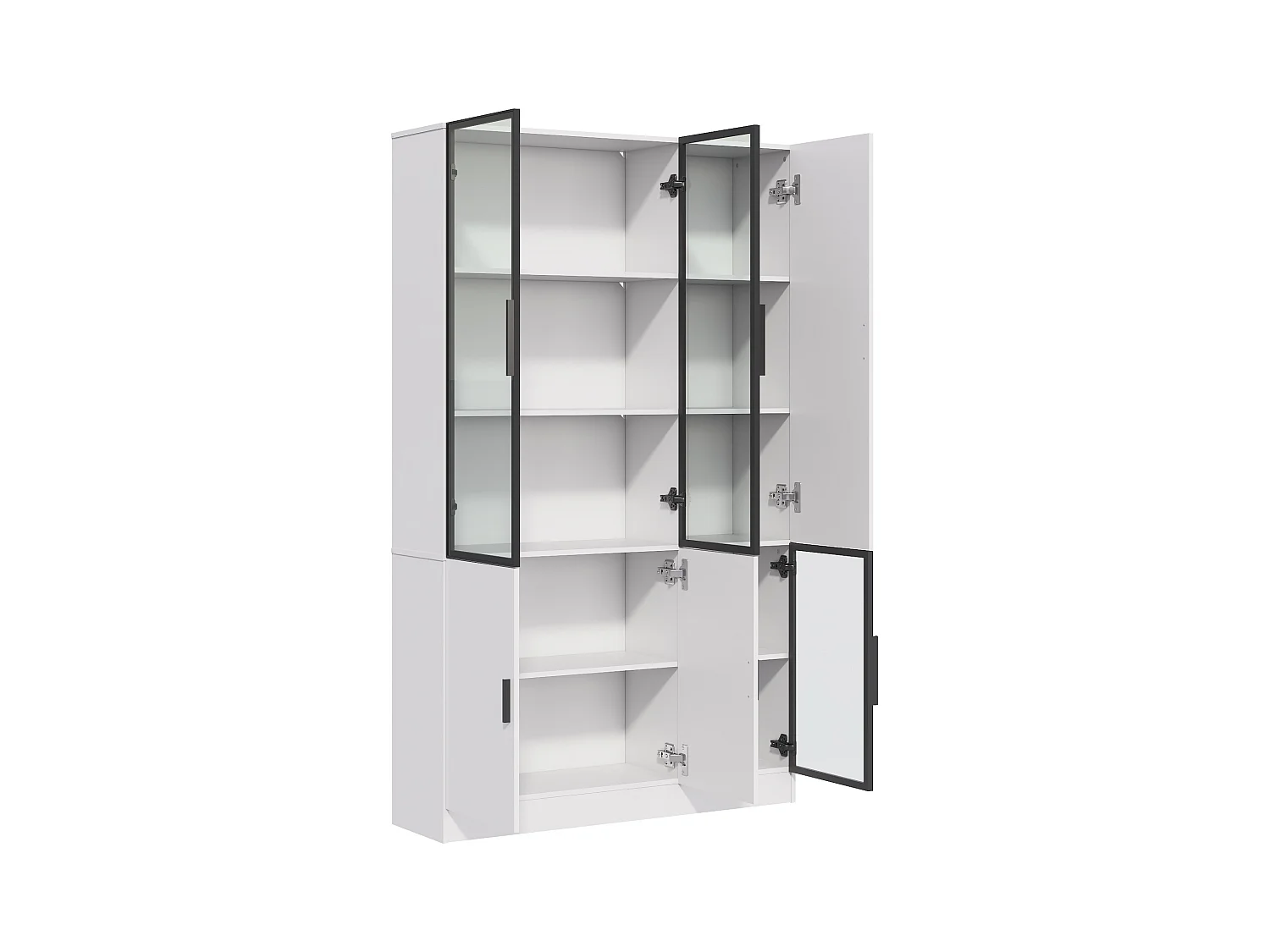 Vitrine 120x35x200 cm - portes vitrées - 6 portes - avec éclairage LED - panneaux de particules+verre trempé - blanc