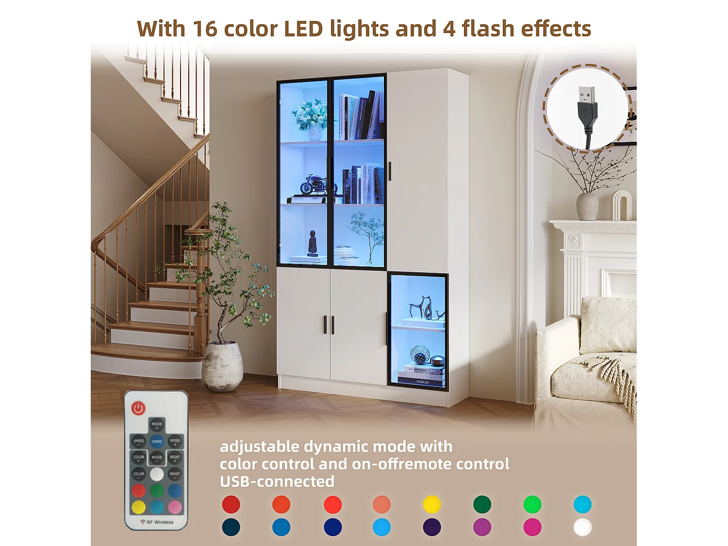 Vitrine 120x35x200 cm - portes vitrées - 6 portes - avec éclairage LED - panneaux de particules+verre trempé - blanc