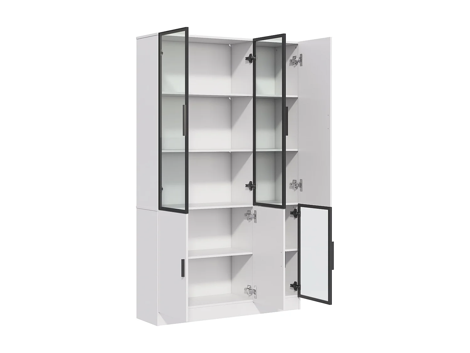 Vitrine 120x35x200 cm - portes vitrées - 6 portes - avec éclairage LED - panneaux de particules+verre trempé - blanc