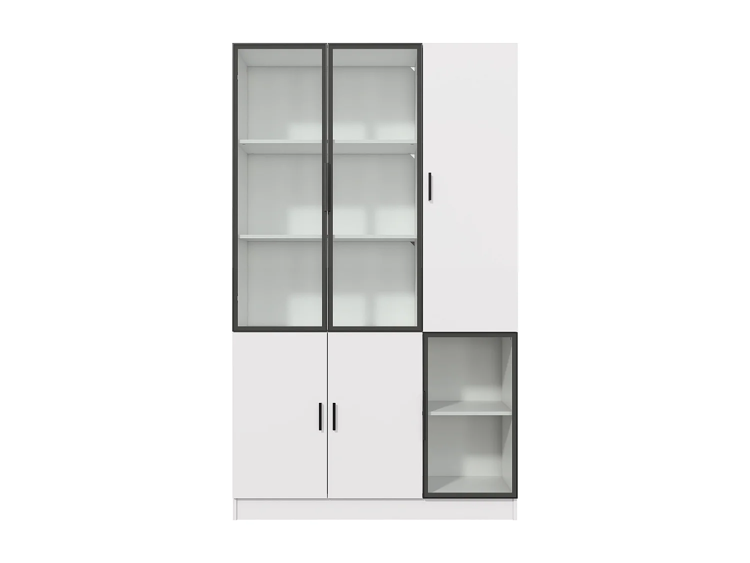 Vitrine 120x35x200 cm - portes vitrées - 6 portes - avec éclairage LED - panneaux de particules+verre trempé - blanc